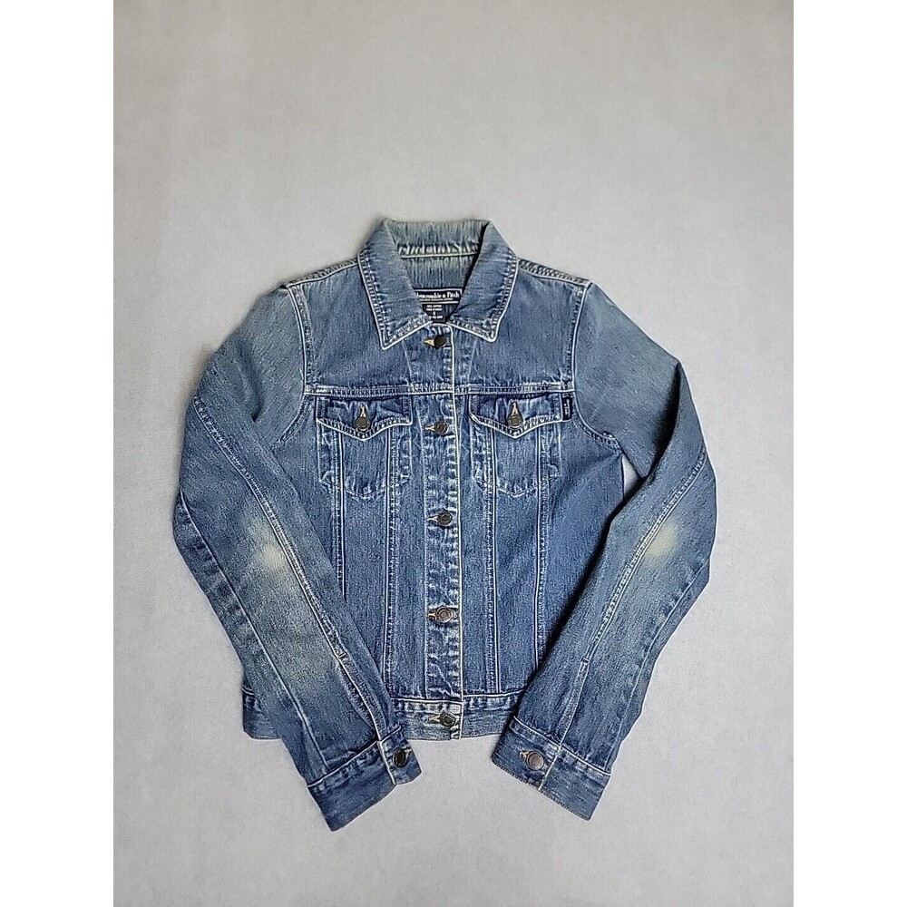 Vtg Abercrombie Fitch Jean Jacket Womens S Cropped Denim Trucker Flap‎ Pockets